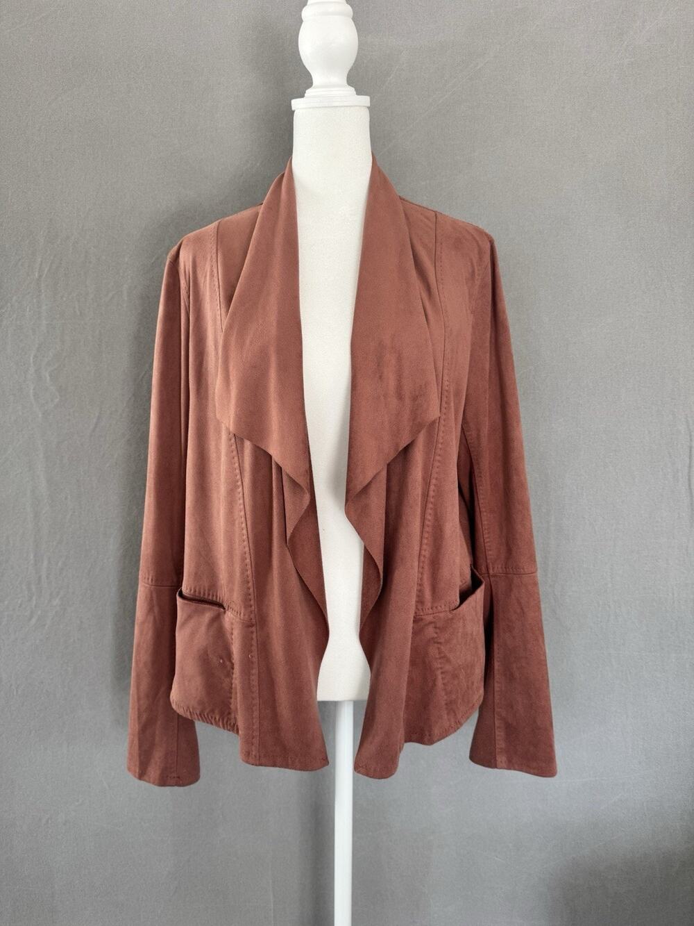 Max Studio Dusty Rose Faux Suede Draped Jacket Size L Open Front